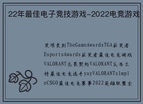 22年最佳电子竞技游戏-2022电竞游戏