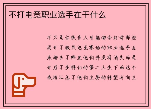 不打电竞职业选手在干什么